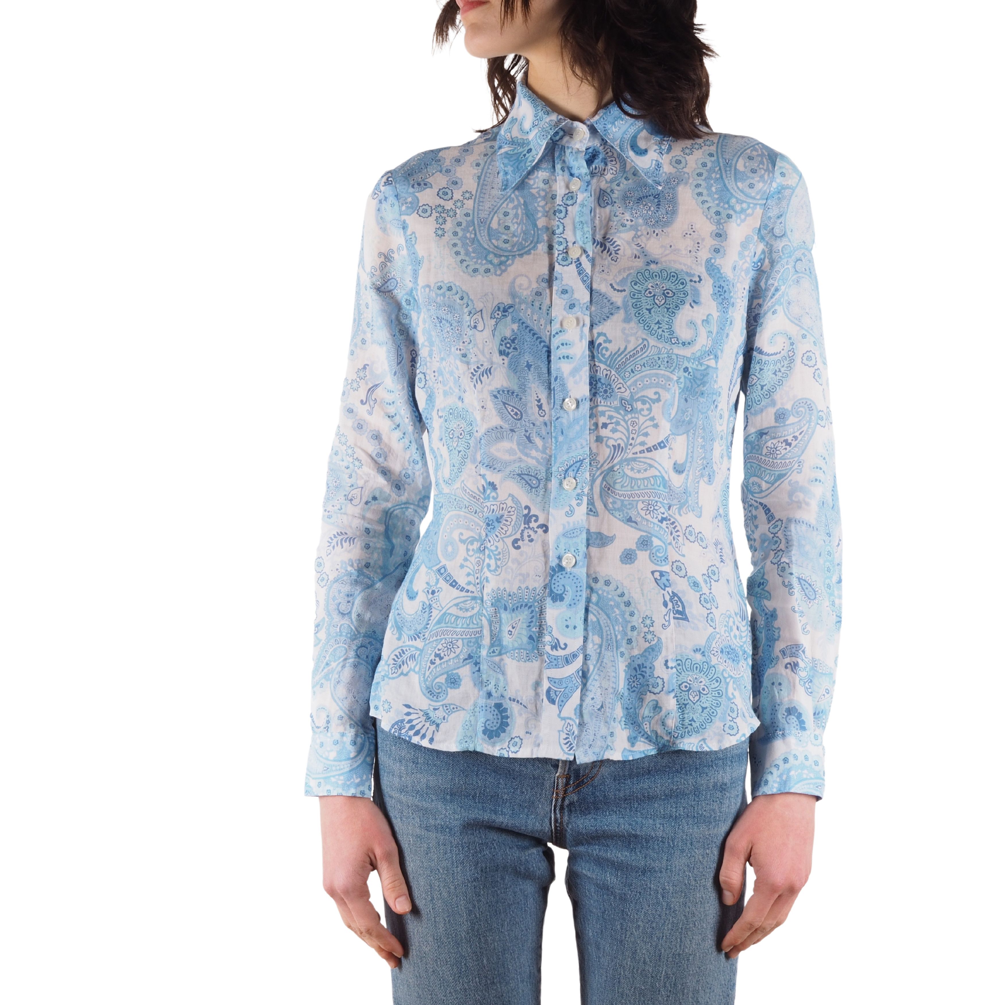 Etro ETRO Floral Blue Paisley Ramie Long Sleeve Blouse Shirt Size XS / US 0-2 / IT 36-38 - 1 Thumbnail
