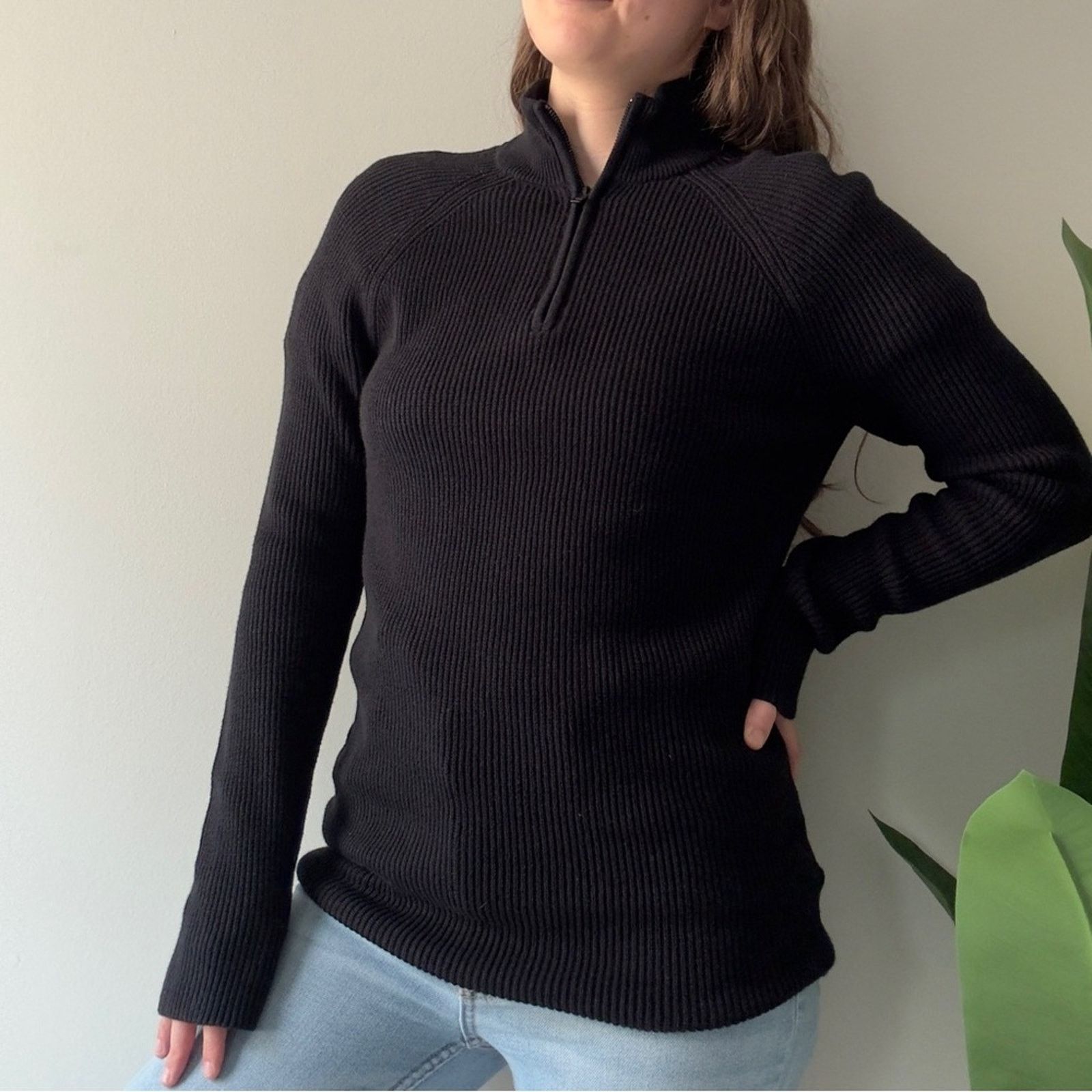 Express Express Black Half-Zip Turtleneck Sweater ribbed long sleeve Size M / US 6-8 / IT 42-44 - 11 Thumbnail