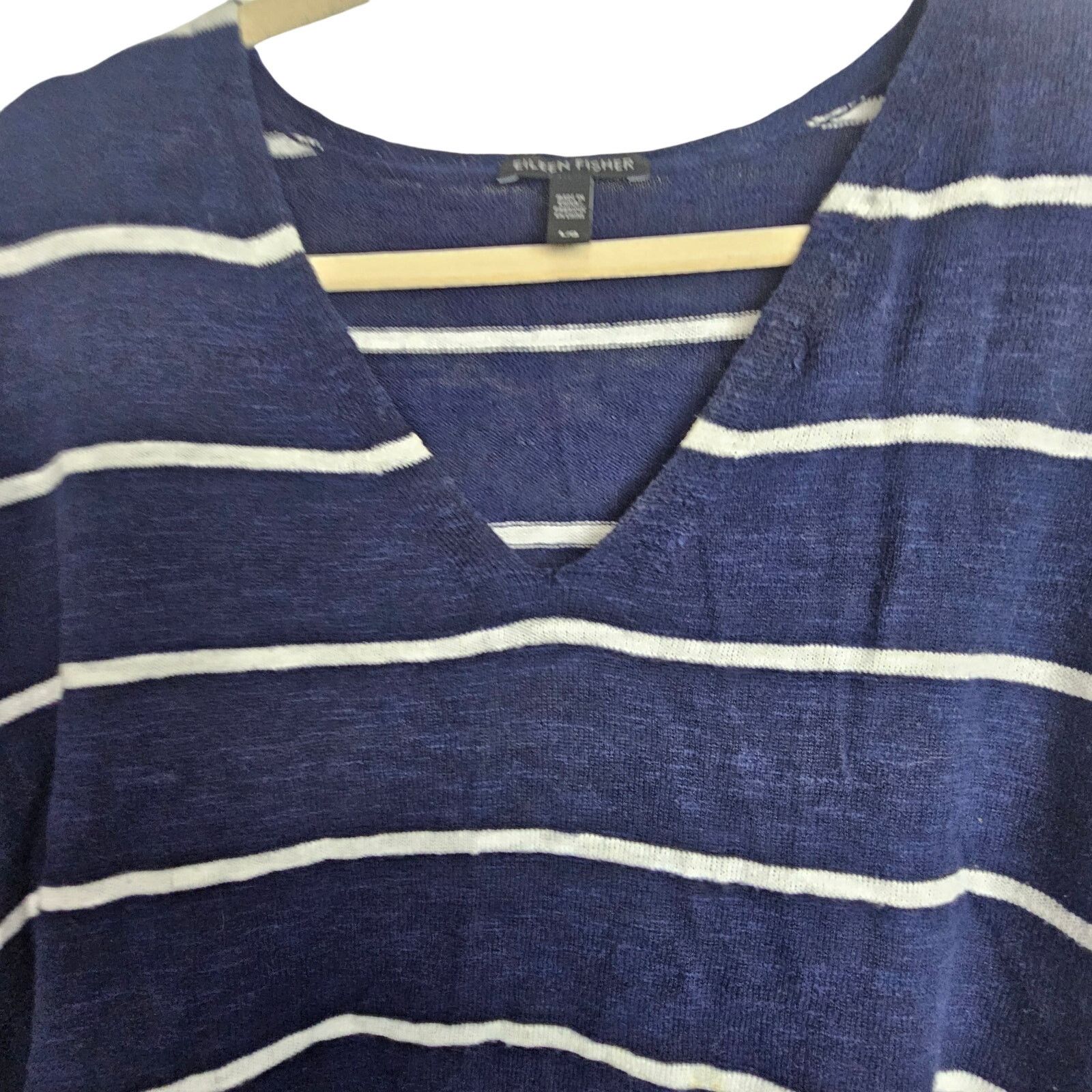 Eileen Fisher Eileen Fisher Womens Striped Linen Cotton Top L Coastal Size L / US 10 / IT 46 - 2 Thumbnail