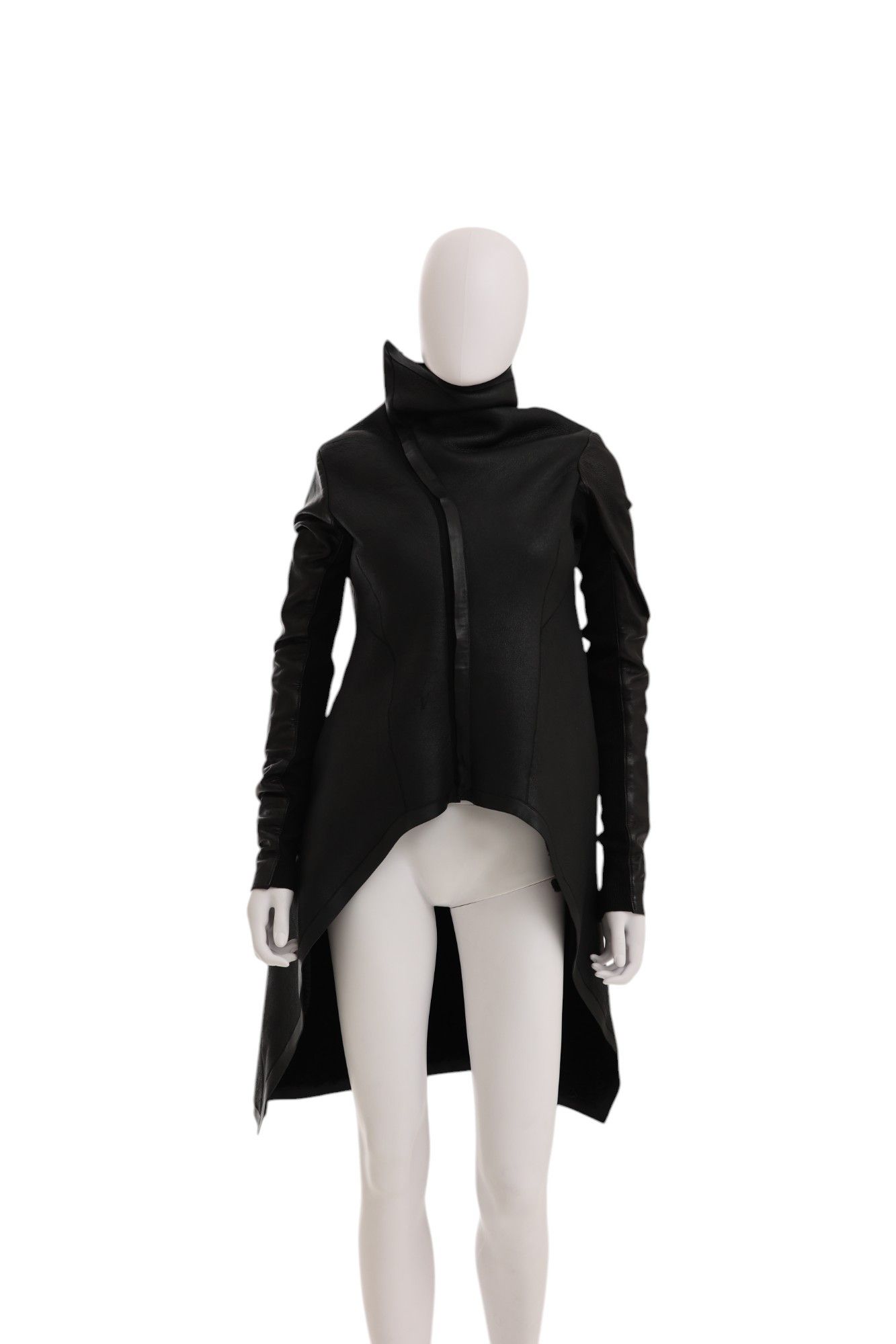 Rick Owens F/W 2009 "CRUST" Black Leather Asymmetric Coat Size M / US 6-8 / IT 42-44 - 1 Thumbnail