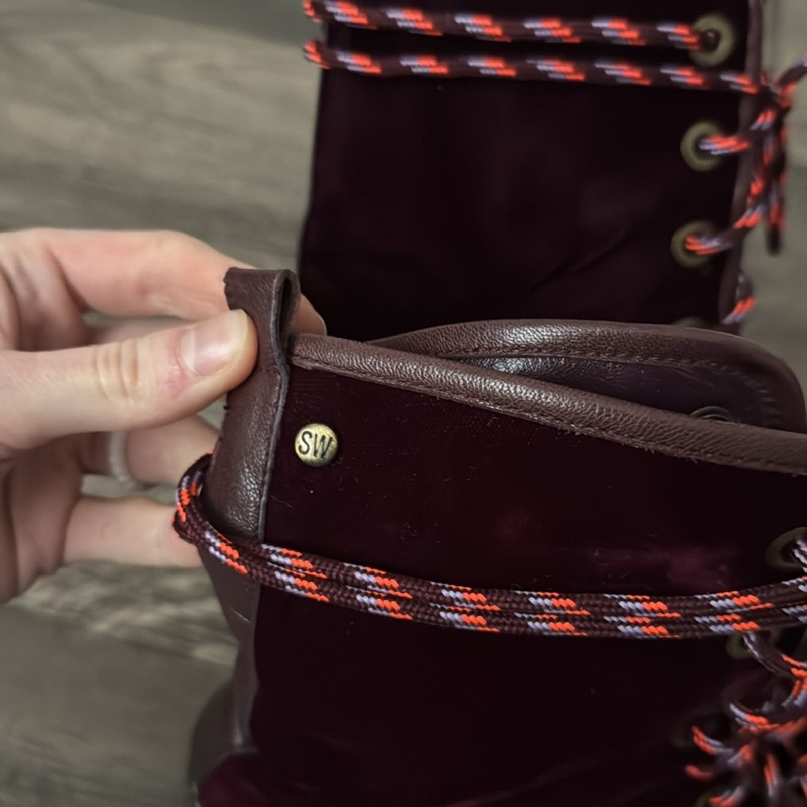 Stuart Weitzman Stuart Weitzman 10 Metermaid Burgundy Velvet Combat Boots Size US 10 / IT 40 - 9 Thumbnail
