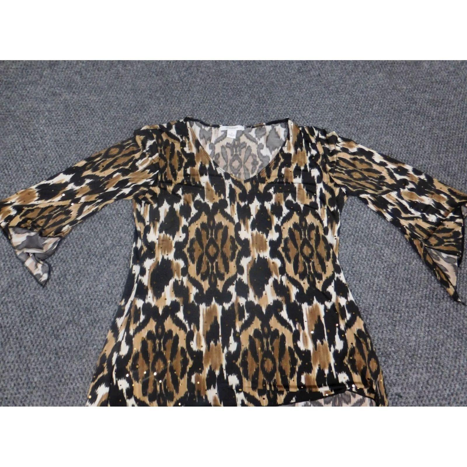 Vintage Dressbarn Blouse S Women Brown Long Sleeve Collared Pullover Stretch Designer Geometric Casual Vintage No Size S / US 4 / IT 40 - 2 Thumbnail