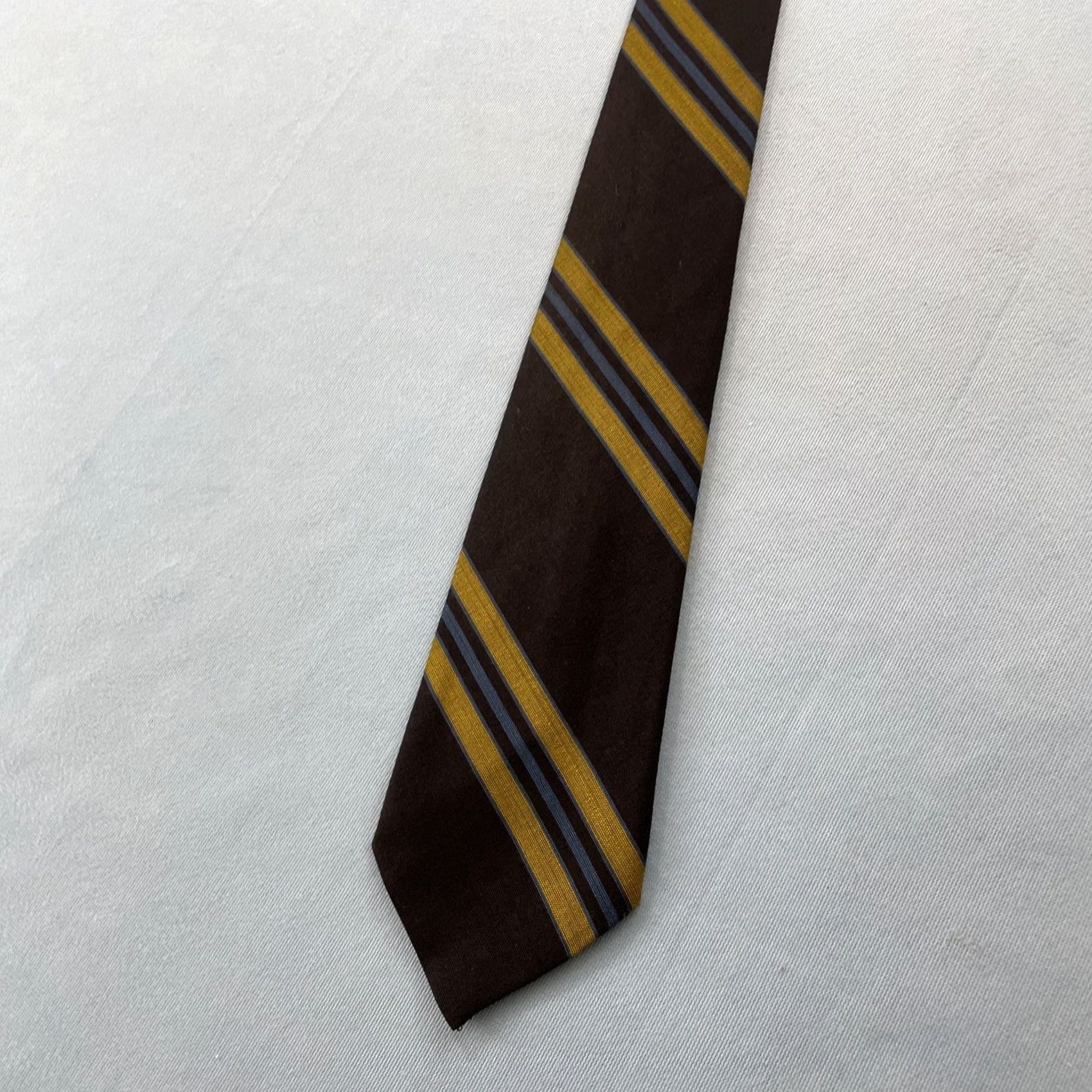 MCM VINTAGE Roos Atkins Wool Dacron Repp Tie MCM Mod Striped Woven Necktie 3x55 Capsule Classic Necktie Charcoal Blue Yellow Mens Tie Size ONE SIZE - 3 Thumbnail