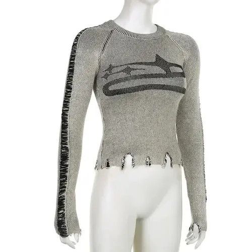 image of Ripped Vintage Sweater in White, Women's