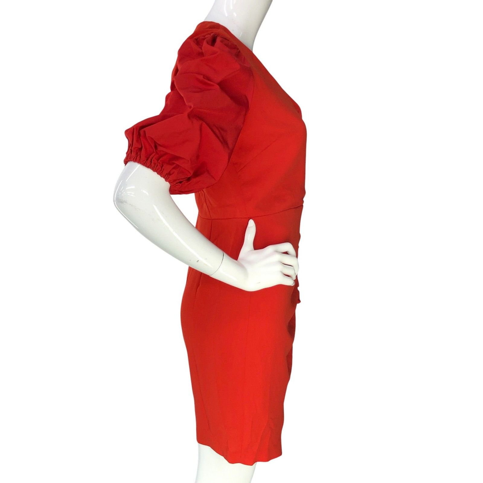 Pinko Pinko Dress 6 Red Puff Sleeve Ruched Wrap V Neck Cocktail Size M / US 6-8 / IT 42-44 - 9 Thumbnail