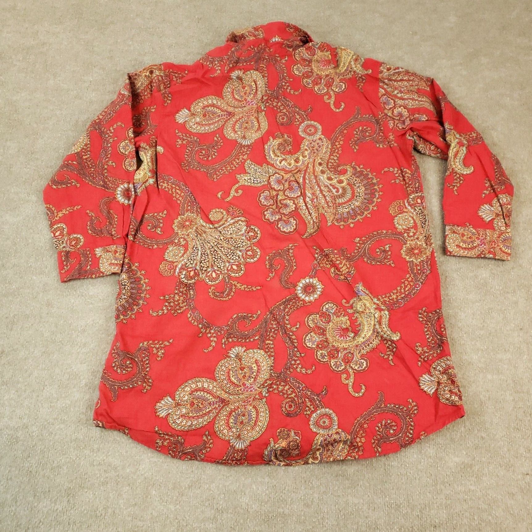 Ralph Lauren Lauren Ralph Lauren Red Paisley Button Up Long Sleeve Sleepwear Shirt Womens Large Cotton Size L / US 10 / IT 46 - 8 Thumbnail