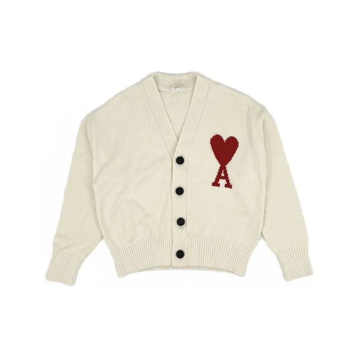 AMI AMIPARIS SS22 White Heart Logo V-Neck Cardigan -2507 Size US M / EU 48-50 / 2 - 2 Thumbnail