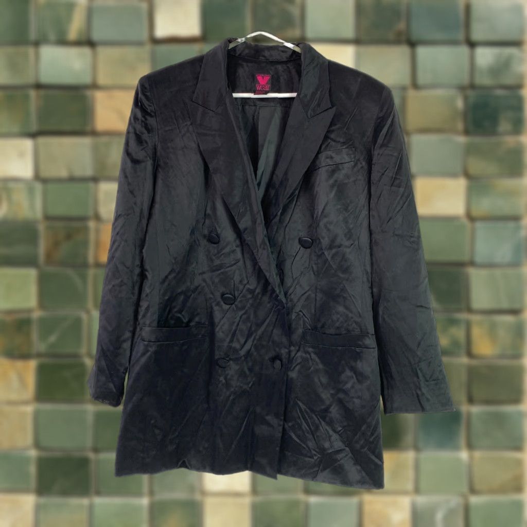 Doublet VINTAGE Virginia Slims Blazer Wool Silk Black V Wear Double Breasted Womens Large Silk 100% Tailored 1990s Size L / US 10 / IT 46 - 1 Thumbnail