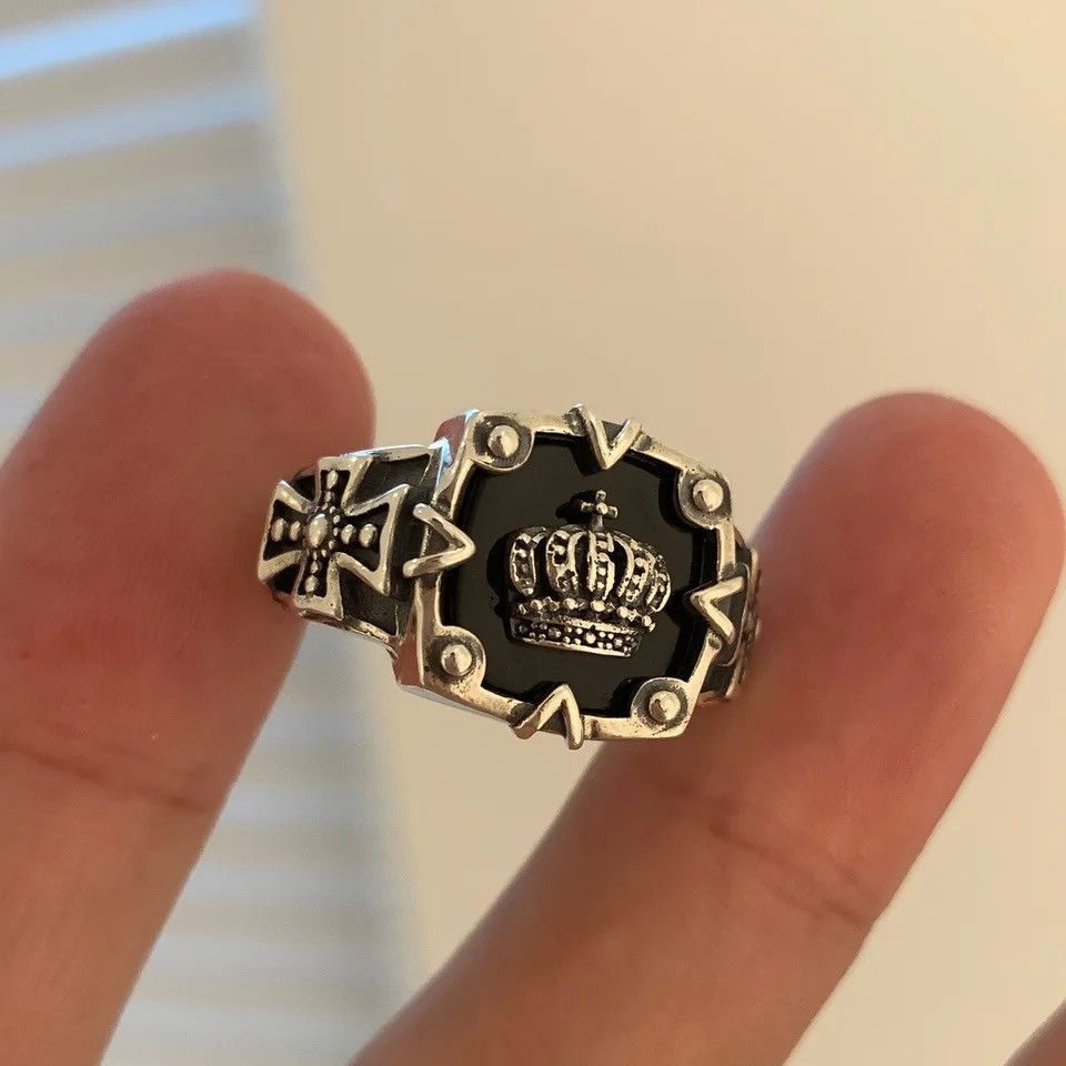 Jewelry × Vintage Vintage Black Crown Cross Design Thai Silver Men Ring Size ONE SIZE - 3 Thumbnail