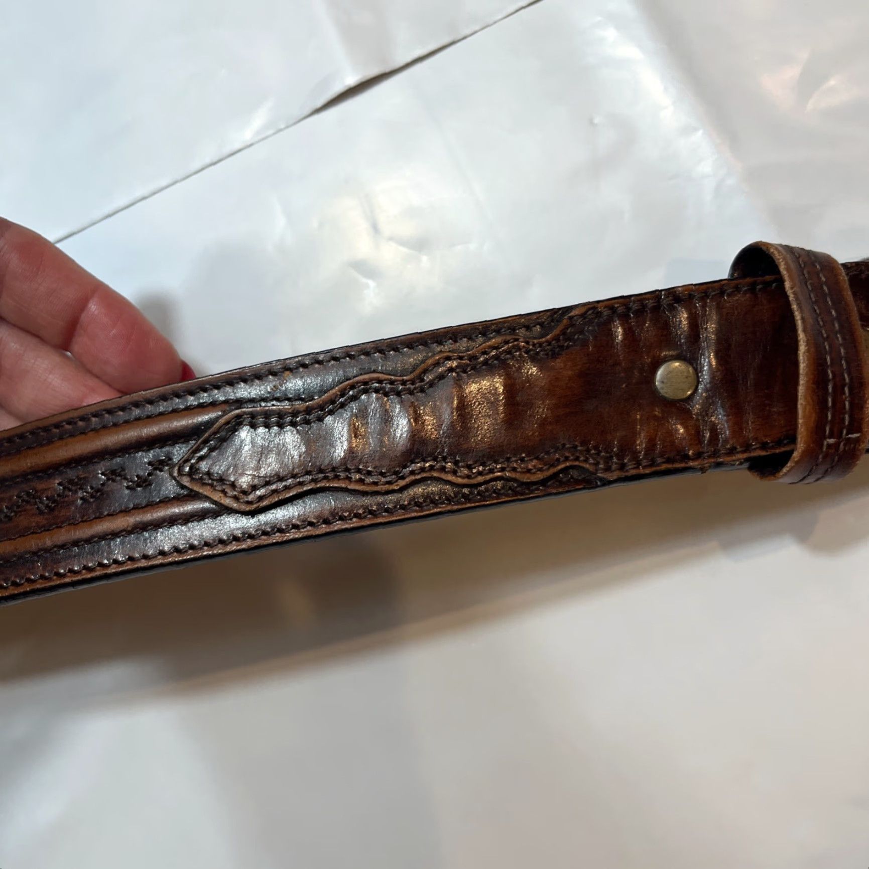 Vintage VINTAGE Leegin Leather Belt 1.5” Wide Removable Buckle Brown 46-51” Mens Belt, Western, Heavy Duty, USA - Large Size Size ONE SIZE - 4 Thumbnail