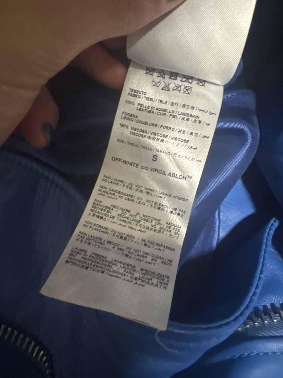 Off-White Off-White Panelled Blue Leather Biker Jacket Size S / US 4 / IT 40 - 4 Thumbnail