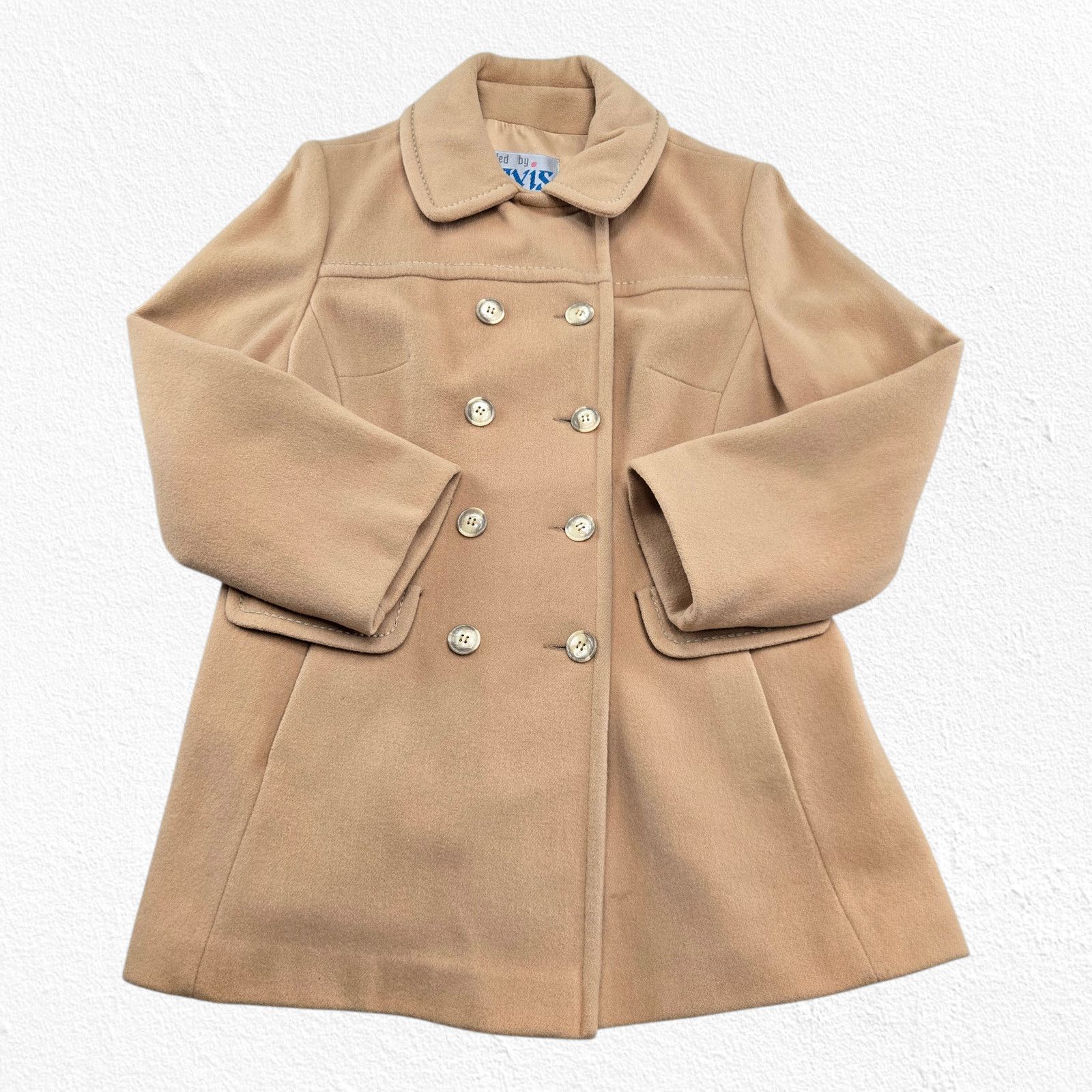 Vintage 60s Tan Camel Wool Double Breasted Mod Coat Size Medium Size M / US 6-8 / IT 42-44 - 2 Thumbnail