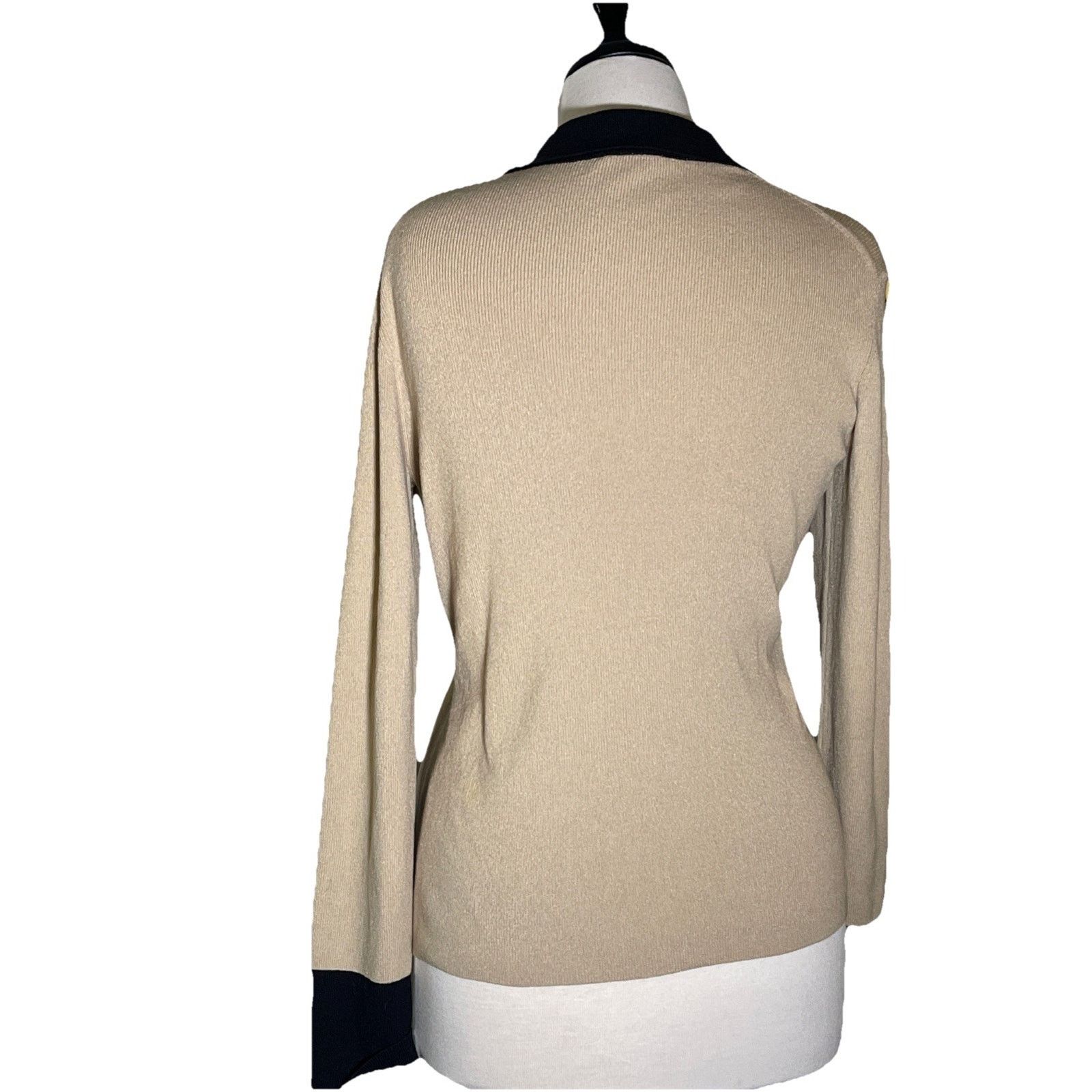 Loft Loft Women's Cream Black Cardigan Sweater Button Size M Size M / US 6-8 / IT 42-44 - 4 Thumbnail
