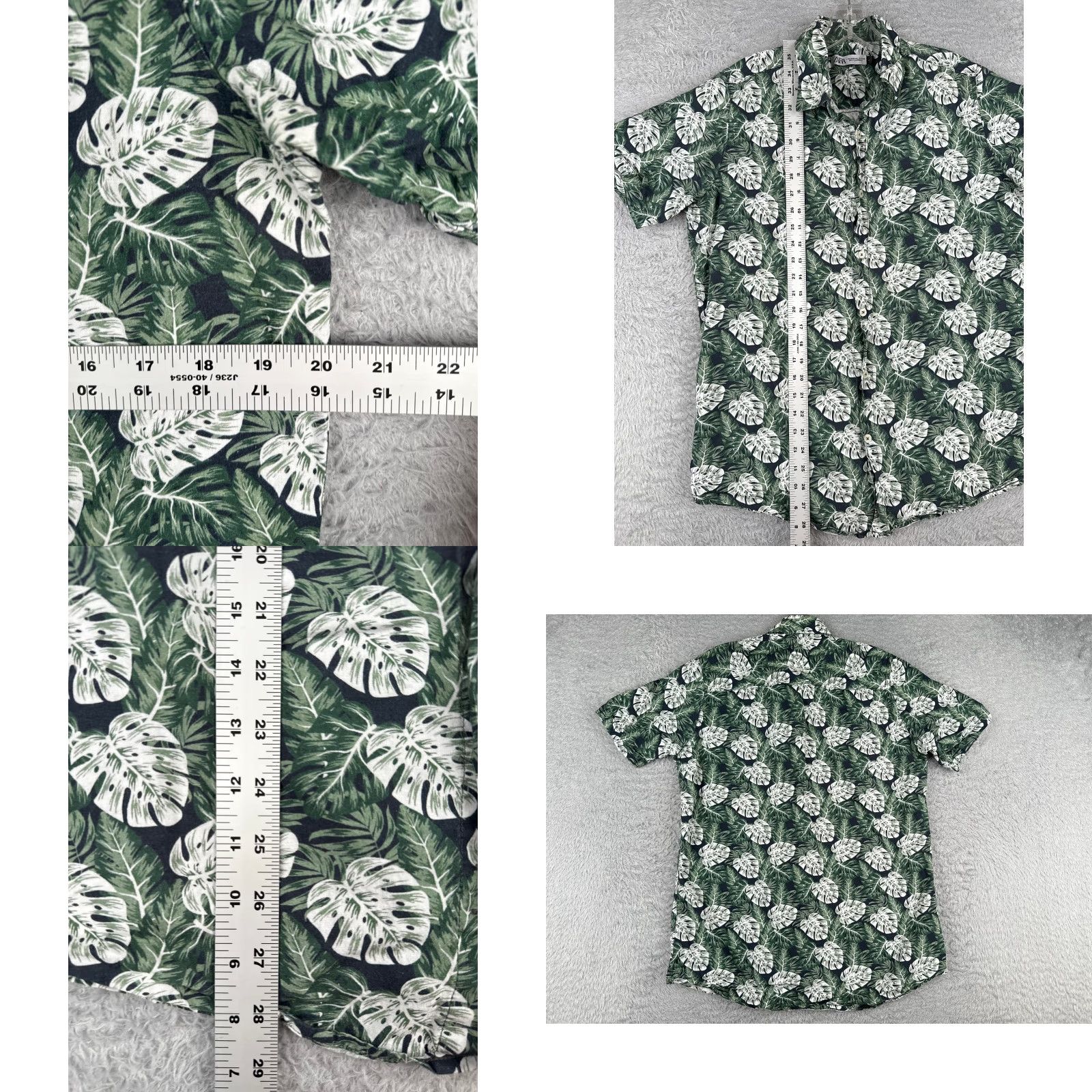 Zara VINTAGE Zara Women's Shirt Casual Linen Blend Hawaiian Button-Up Large Green Floral 90s Summer Women Size L / US 10 / IT 46 - 8 Thumbnail