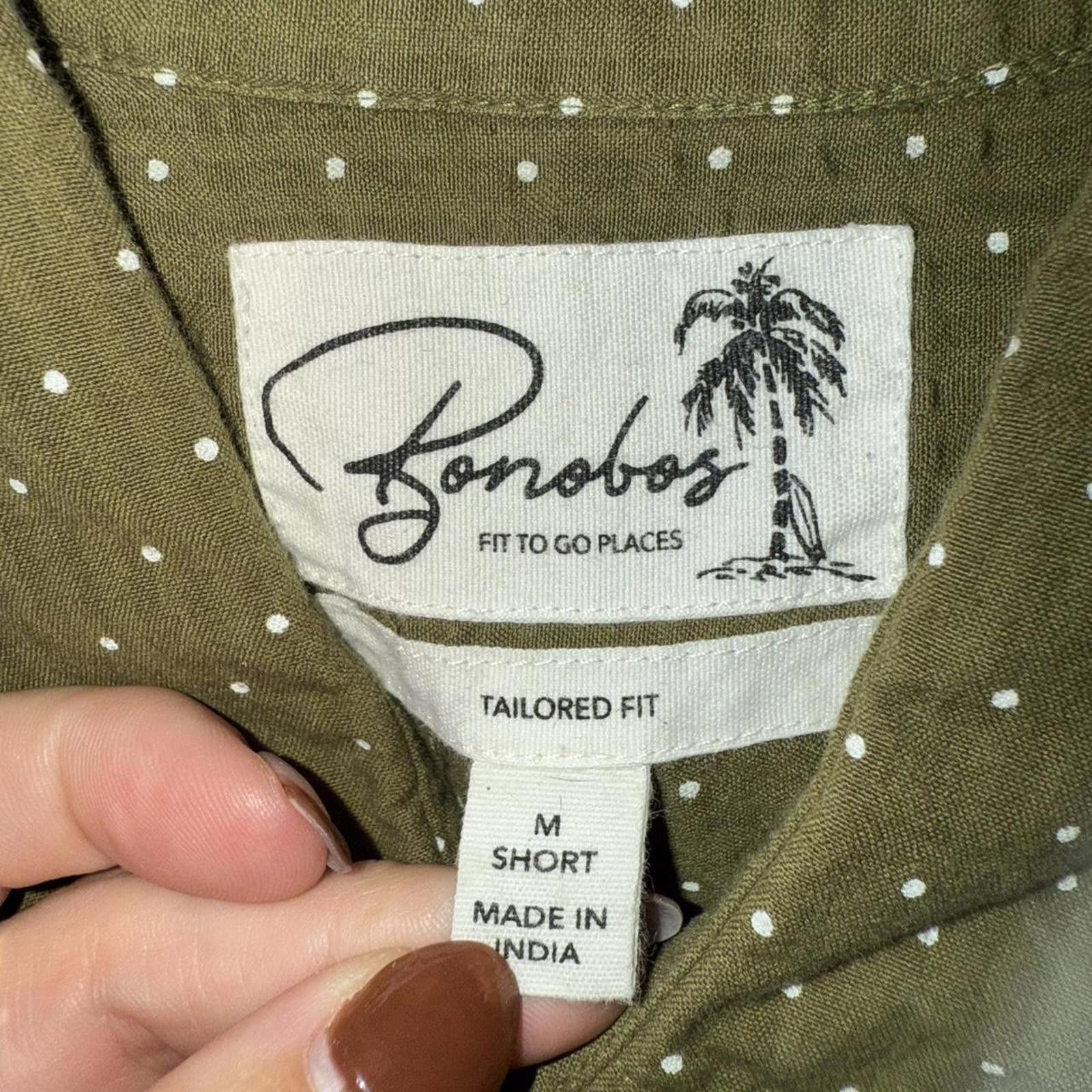 Bonobos Bonobos Olive green polka dot button up shirt Size US M / EU 48-50 / 2 - 2 Thumbnail