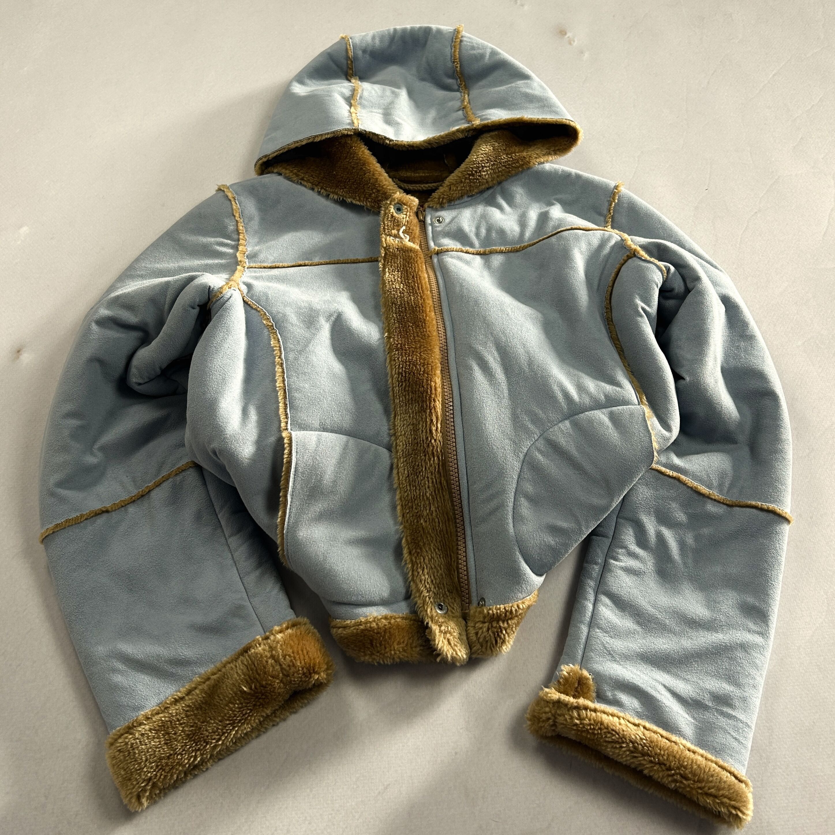 Yohji Yamamoto Cropped Shearling Jacket Blue Fur Lined Y2K Coquette Core Size US S / EU 44-46 / 1 - 1 Thumbnail