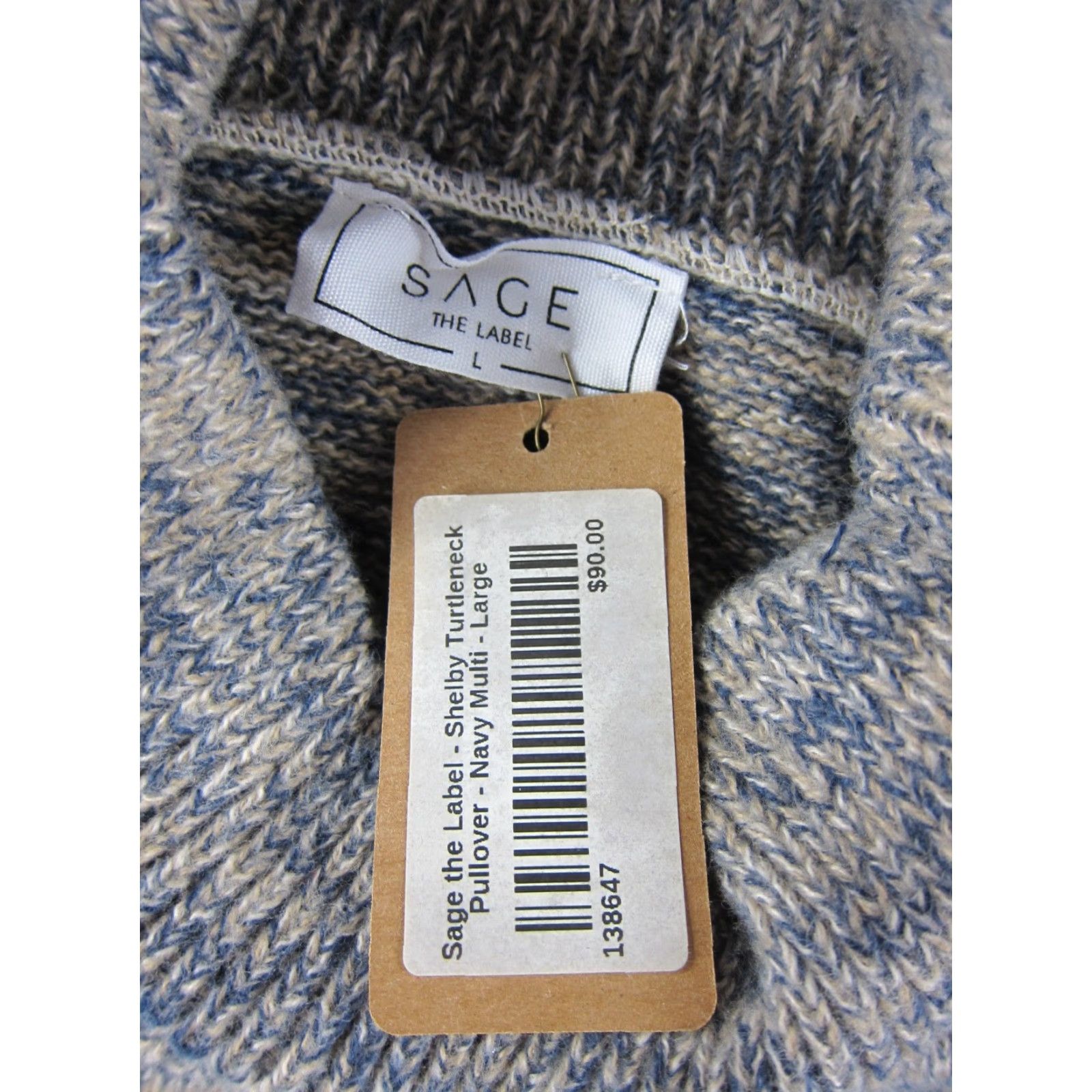 Vintage VINTAGE NWT Sage The Label Navy Blue Brown Knit Shelby Turtleneck Pullover Sweater Large Size L / US 10 / IT 46 - 3 Thumbnail