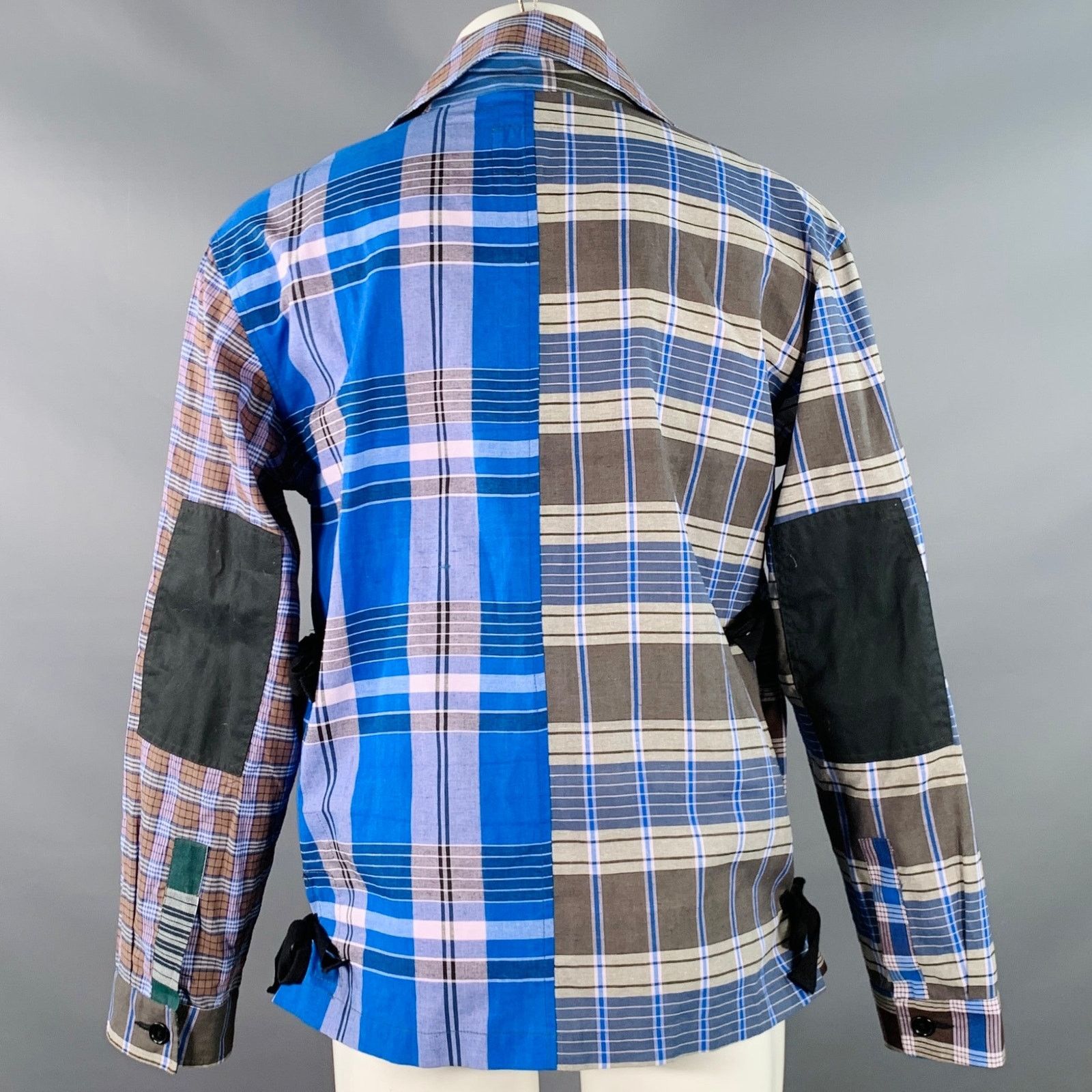 Nicholas Daley M Blue Brown Plaid Cotton Side Ties Shirt Jacket Size US M / EU 48-50 / 2 - 5 Thumbnail