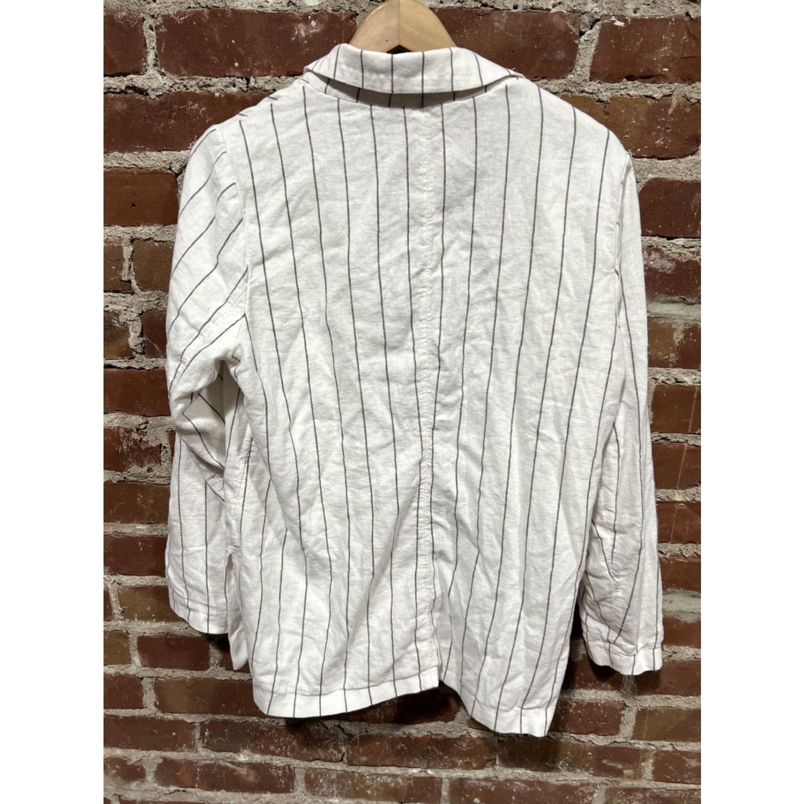 Abercrombie & Fitch VINTAGE Abercrombie & Fitch Blazer Women XL White Pinstriped Open Linen Blazer Style Basic Jacket Size XL / US 12-14 / IT 48-50 - 3 Thumbnail