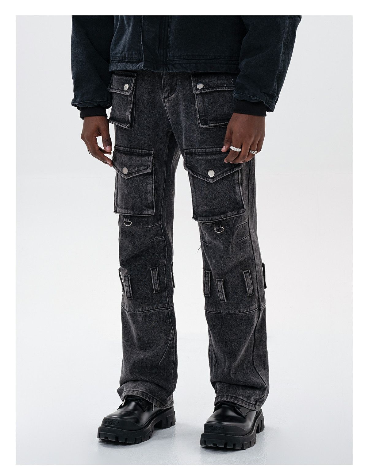 multi pocket utility faded cargo jeans