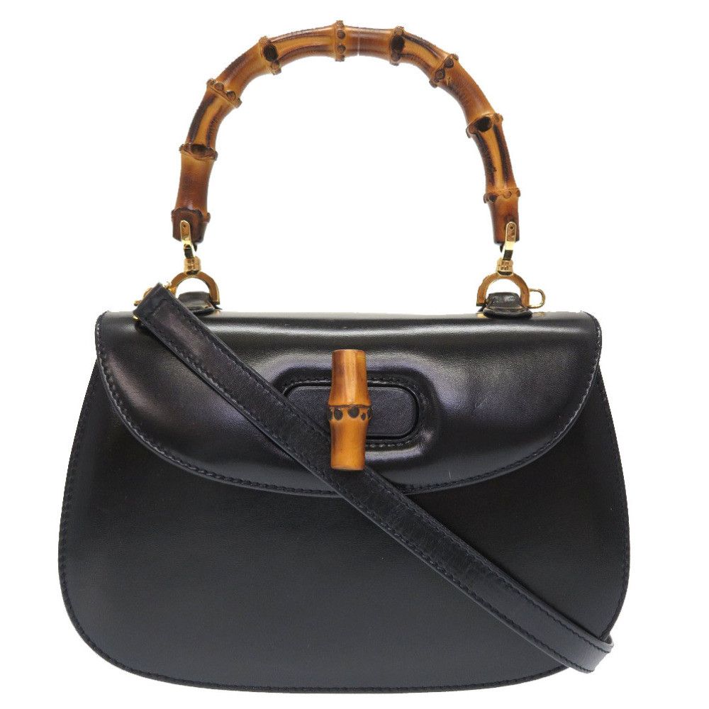 Gucci Bamboo Gold Hardware 2WAY Handbag Navy