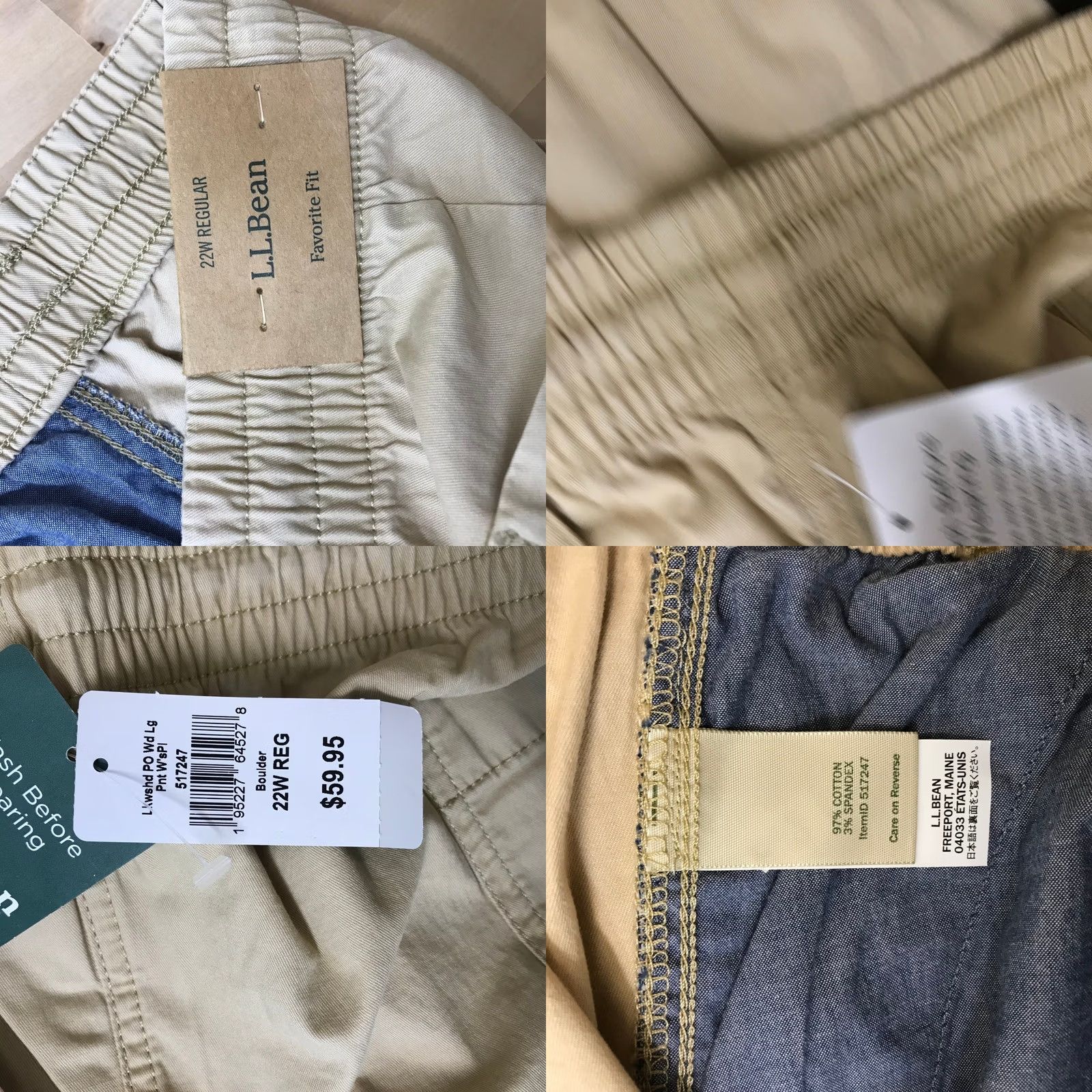 Vintage LL Bean Womens Tan Favorite Fit Elastic Waist Drawstring Pant Casual Comfort 22W Size 40" / US 18 - 8 Thumbnail