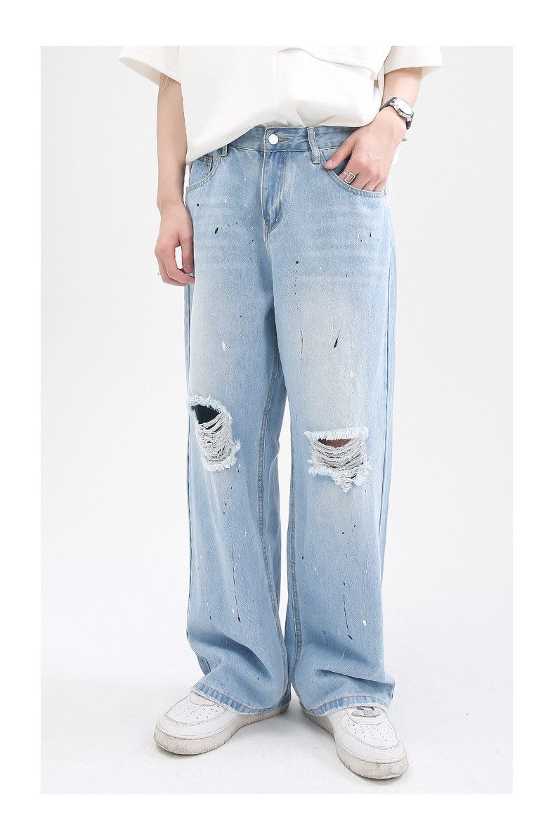 Japanese Brand × Jean Japanese retro ink-splashed straight-leg ripped casual jeans Size US 32 / EU 48 - 1 Thumbnail