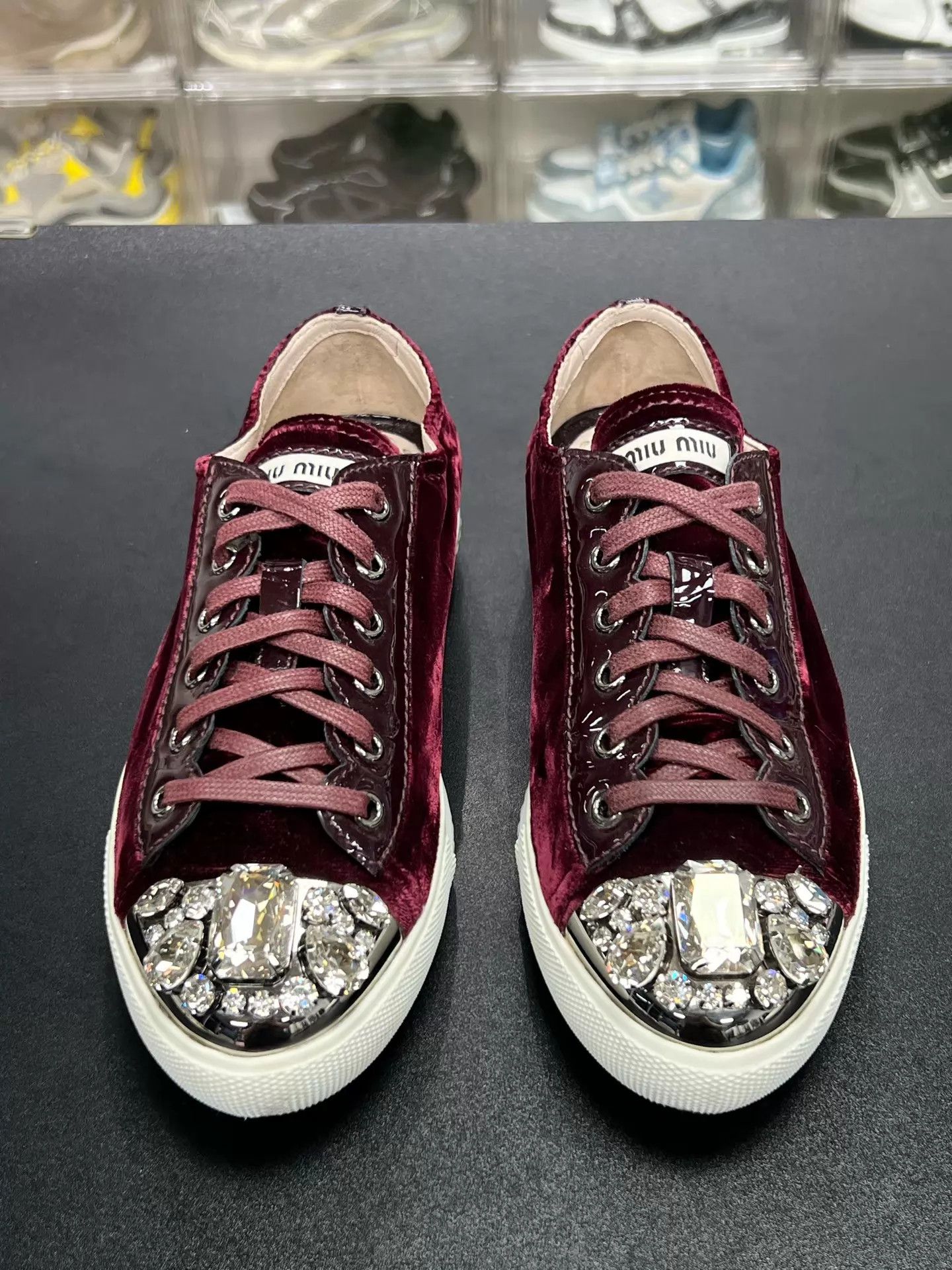 Miu Miu MIU MIU Burgundy Suede Crystal Sneakers EU37 Low Wear Size US 6.5 / IT 36.5 - 2 Thumbnail