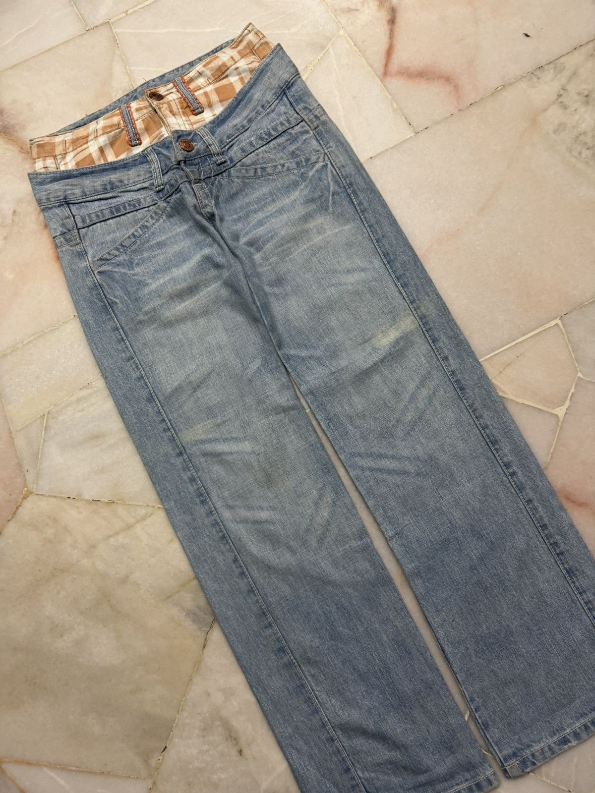 Japanese Brand 💥DOUBLE WAIST 90's💥BLUE MOON BLUE OCEAN EMBROIDERY LOGO RARE Size US 29 - 9 Thumbnail