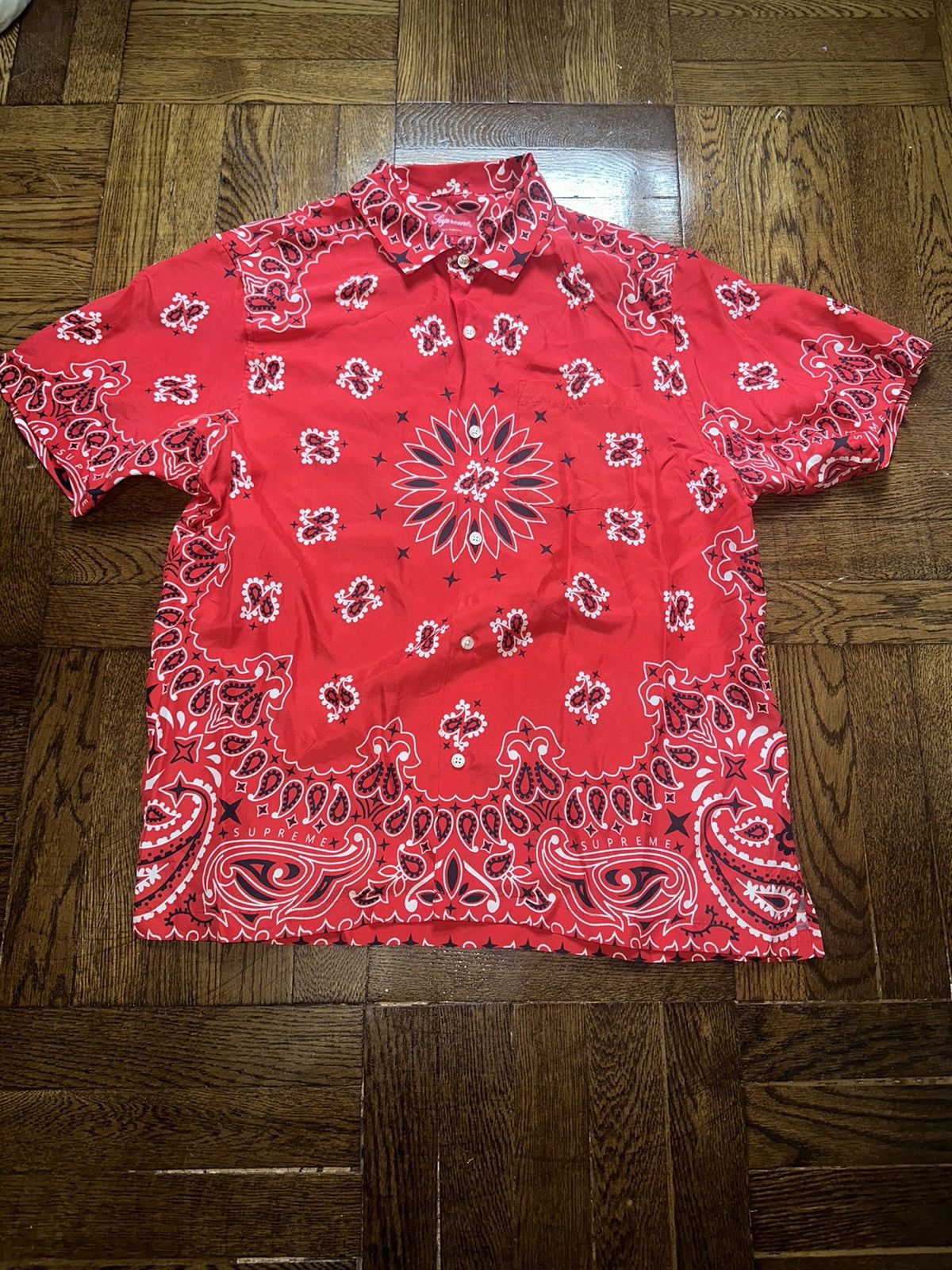 Supreme SS21 Supreme Bandana Silk Shirt Red Size M short sleeve | Grailed