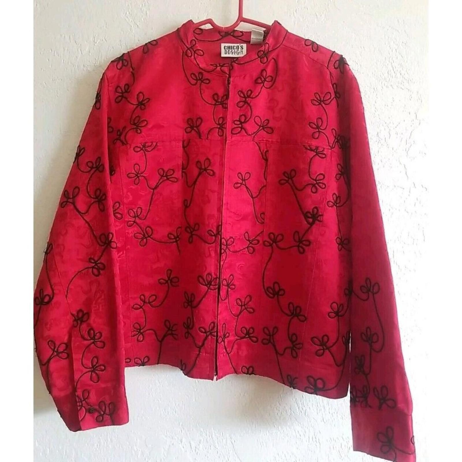 Other Chico's Design Silk Embroidered Jacket Womens sz 3 Large Red Size L / US 10 / IT 46 - 1 Thumbnail