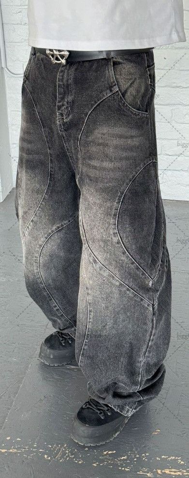 Japanese Brand × Jean Black Retro Washed Distressed Baggy Jeans Size US 31 - 2 Thumbnail