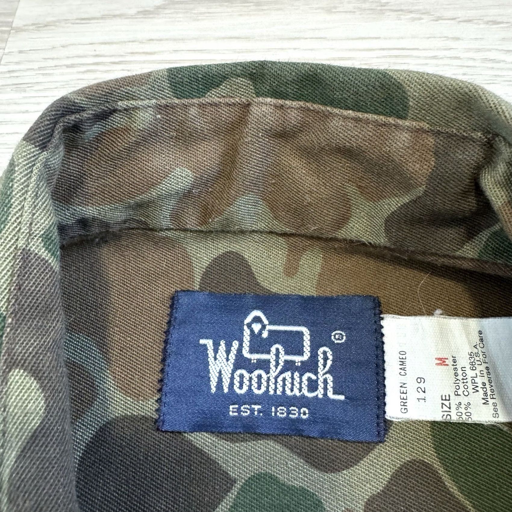Vintage VINTAGE Woolrich Button-Up Shirt Shacket Green Camouflage Wool Flannel Wool Duck Frog Skin Pockets Size M Mens Size US M / EU 48-50 / 2 - 6 Thumbnail