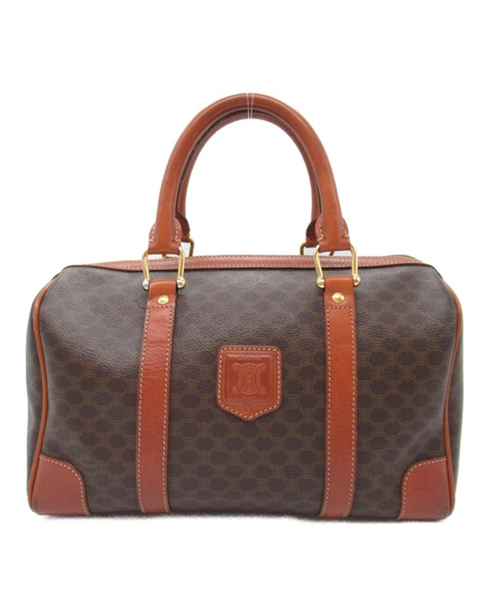 image of Vintage Celine Macadam Canvas Boston Bag In Ab Condition in Brown, Women's
