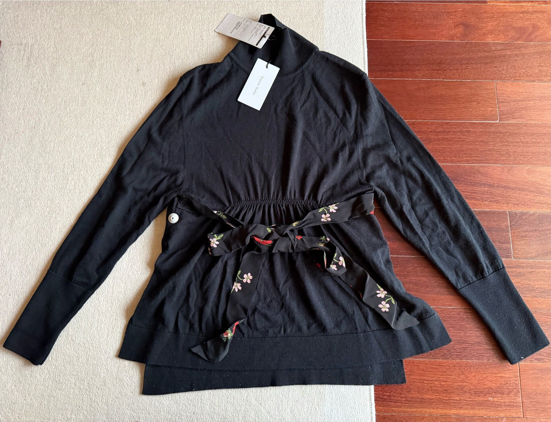 Saint Laurent Paris Simone Rocha Floral Knit Black Sweater Size S / US 4 / IT 40 - 1 Thumbnail