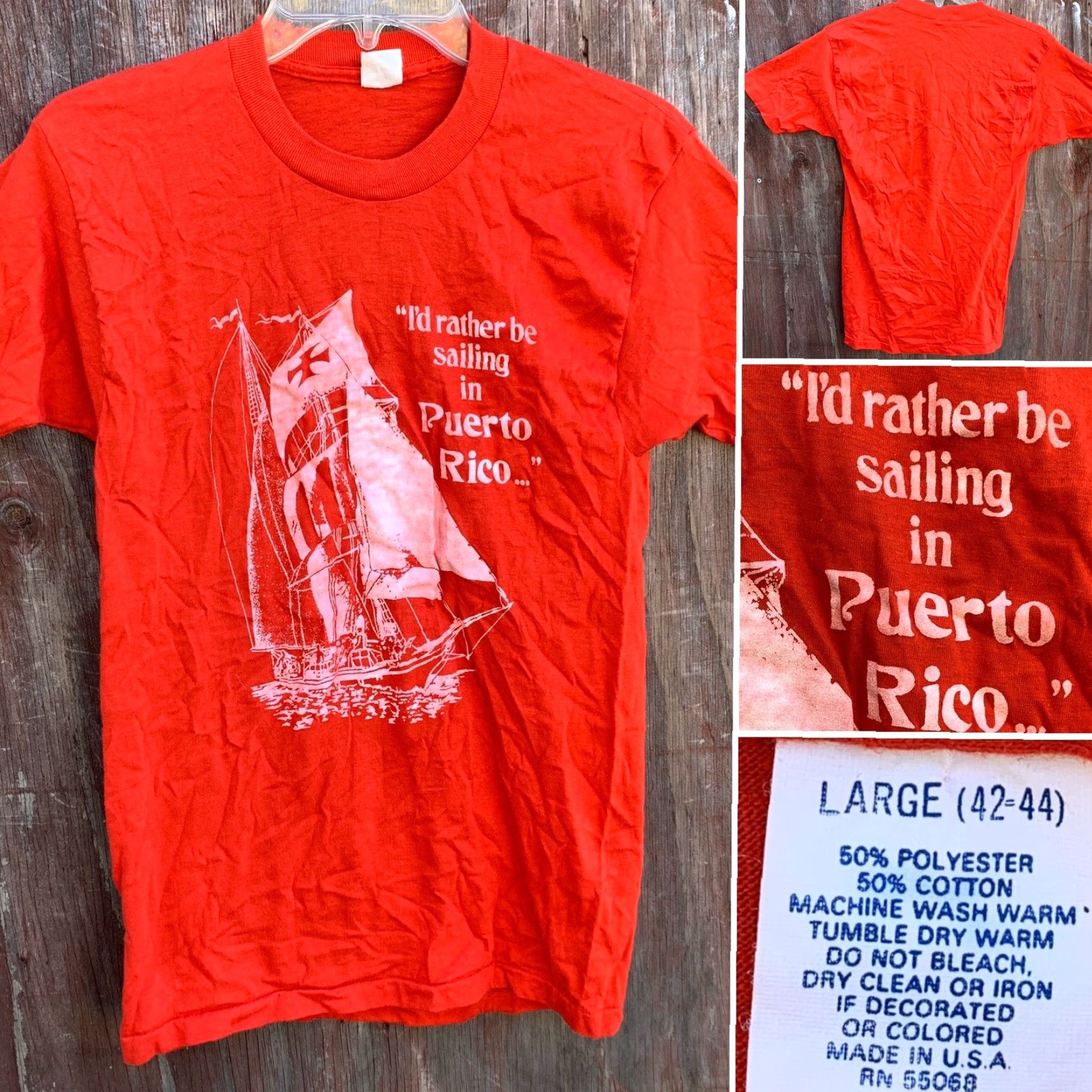 Vintage VINTAGE I’d Rather Be Sailing In Puerto Rico T Shirt 70s 80s Single Stitch L Shirt Mens Red 70s 80s Sailing Puerto Rico T-Shirt Size US L / EU 52-54 / 3 - 4 Thumbnail