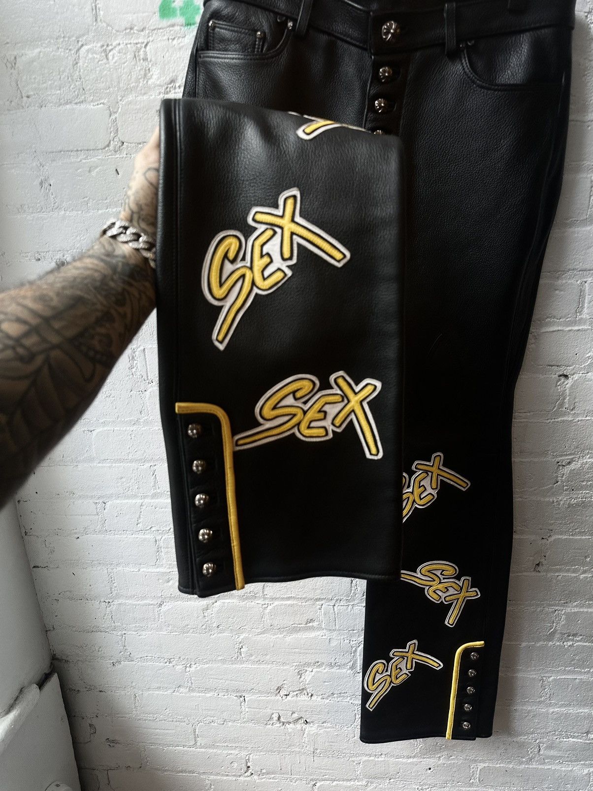 Chrome Hearts CHROME HEARTS 1:1 SEX PATCH LEATHER JEANS ODEL BECKHAM Size US 34 / EU 50 - 4 Thumbnail