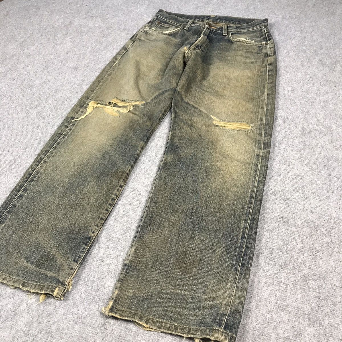 Japanese Brand RIPPED DISTRESSED RUST DENIM EDWIN JAPAN DENIM PANTS Size US 28 / EU 44 - 4 Thumbnail