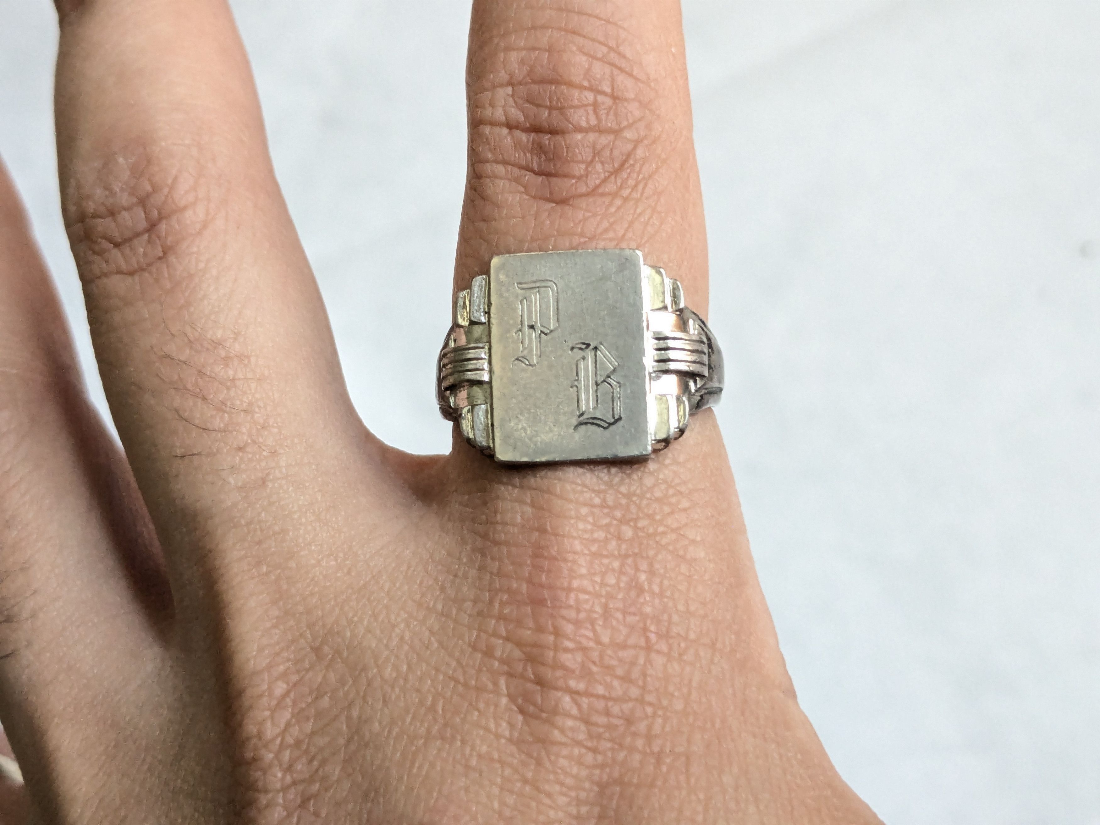 Jewelry Vintage Sterling Silver Signet Ring 11.25 Rectangle Monogram Size ONE SIZE - 12 Thumbnail