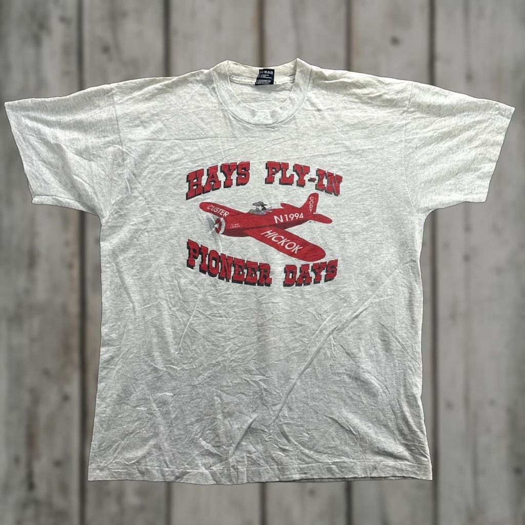 Fruit Of The Loom VINTAGE Hays Fly-In Pioneer Days Shirt Mens XL Gray Graphic Print 90s Airplane USA Size US XL / EU 56 / 4 - 1 Thumbnail
