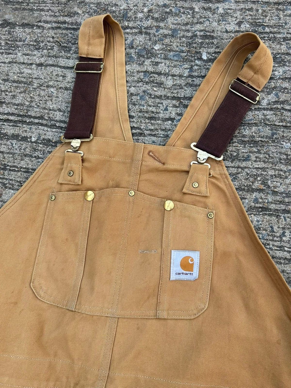 Carhartt Vintage 90s Carhartt Tan Distressed Double Knee Overall48x30 Size US 44 / EU 60 - 3 Thumbnail