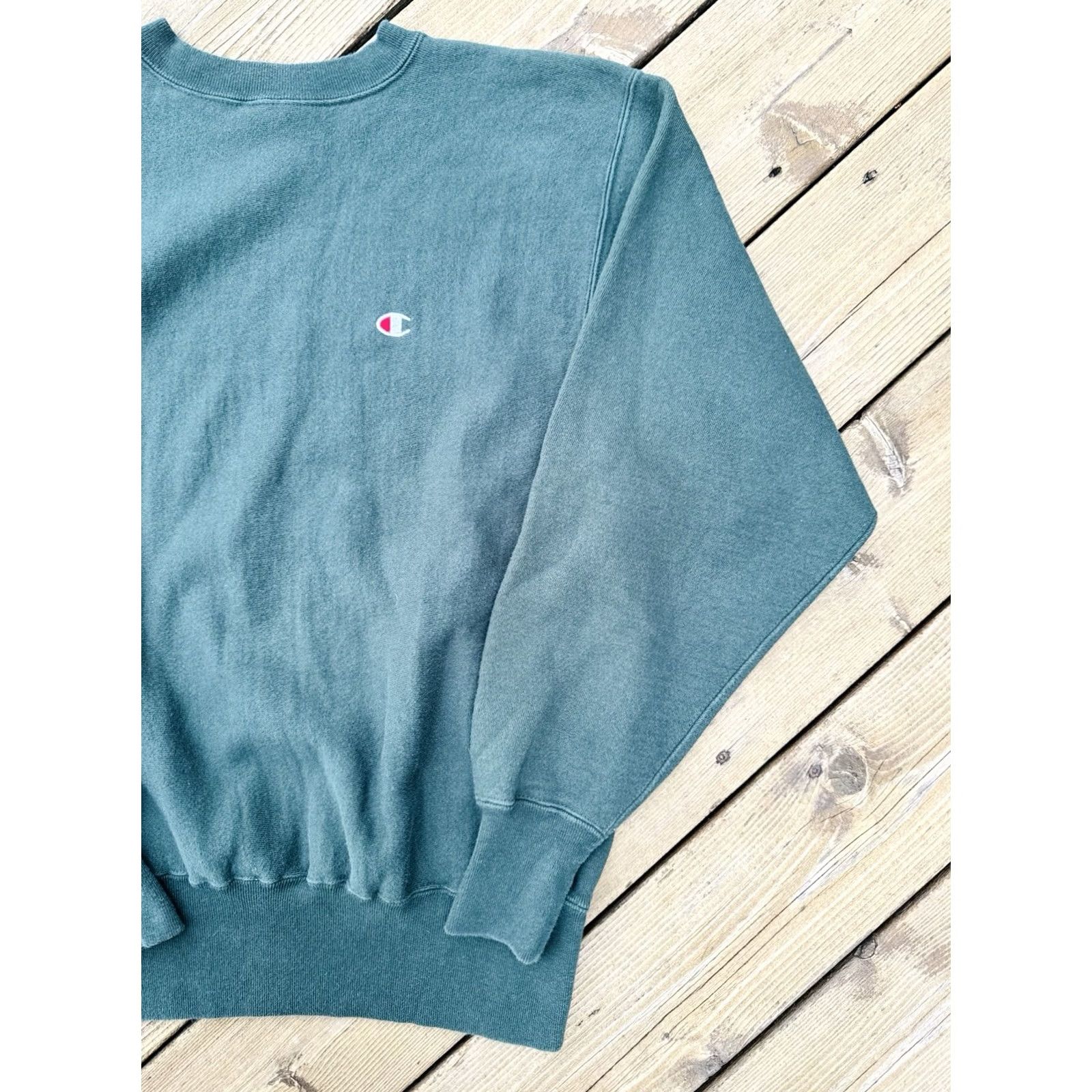 Champion VINTAGE Champion Reverse Weave Sweatshirt L USA Green Small Logo 90s Blank Size US L / EU 52-54 / 3 - 3 Thumbnail