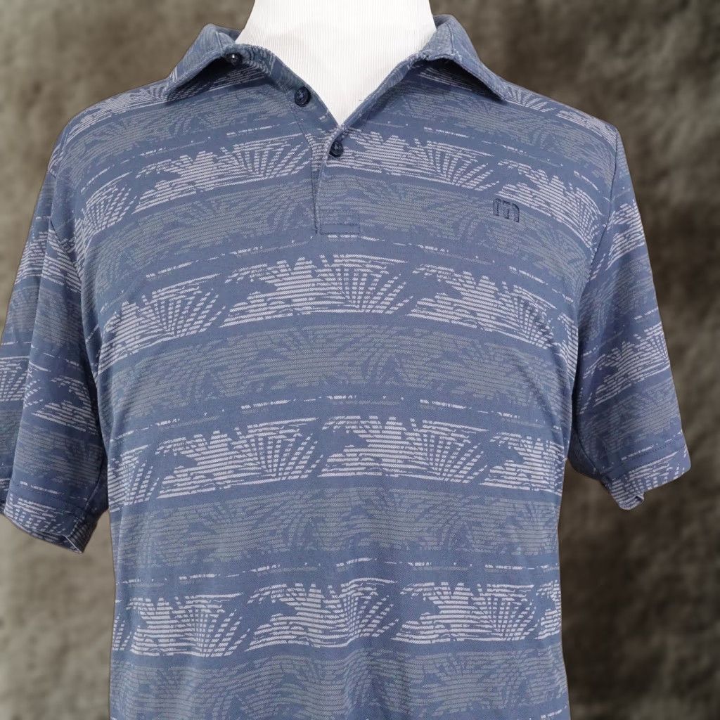TravisMathew Travis Mathew Polo Shirt Mens 2XL Blue Geometric Patterned Golf Casual Performance Shirt Size US XXL / EU 58 / 5 - 1 Thumbnail