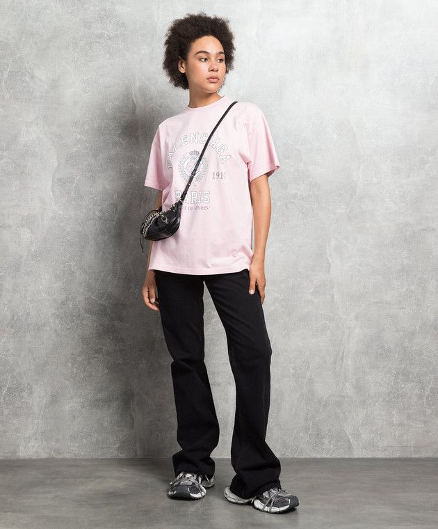 Balenciaga o1s1wg111124 College 1917 Medium-Fit T-Shirt in Light Pink Size XS / US 0-2 / IT 36-38 - 2 Thumbnail