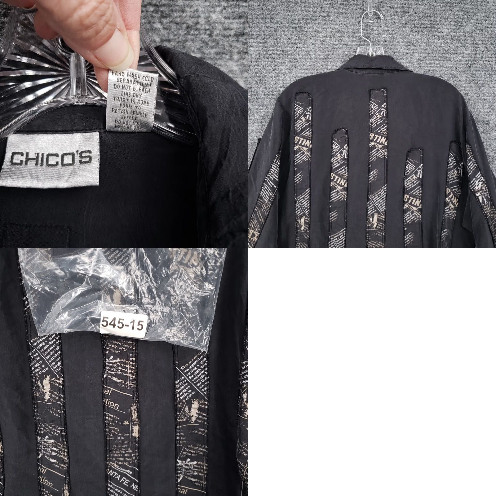 Vintage Chicos Shirt Womens M Medium Black Long Sleeve Silk Collared Button Up Size M / US 6-8 / IT 42-44 - 8 Thumbnail
