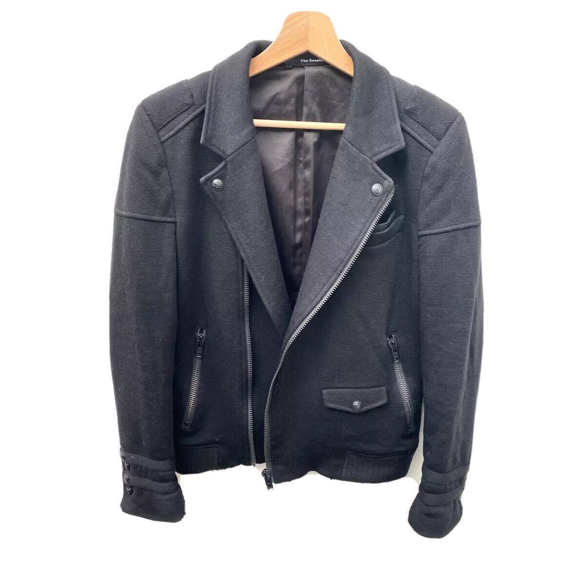 The Kooples Black Wool Biker Jacket Size US XS / EU 42 / 0 - 1 Thumbnail