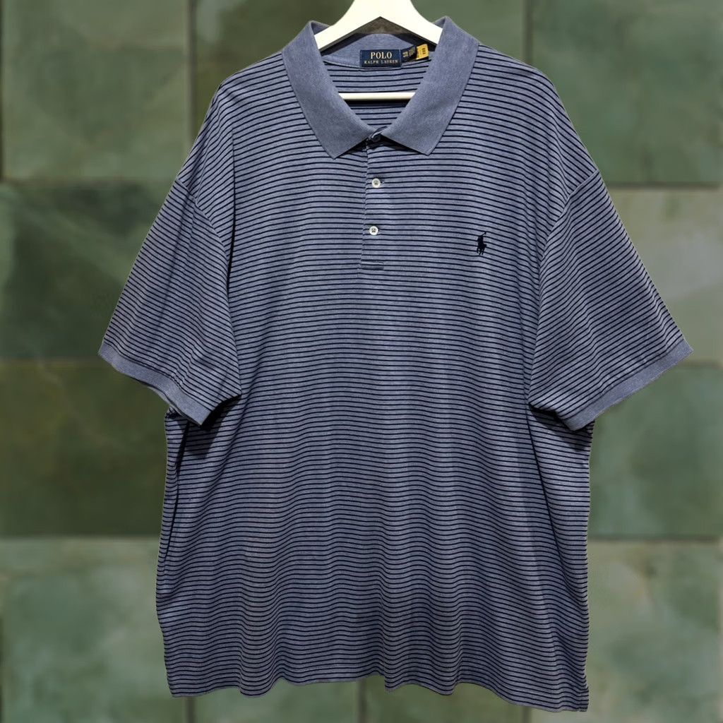 Polo Ralph Lauren VINTAGE? POLO RALPH LAUREN Pima Men 4XB Striped Short Sleeve Polo Shirt Blue Polo Shirt Big & Tall Mens Shirt Size US XXL / EU 58 / 5 - 1 Thumbnail