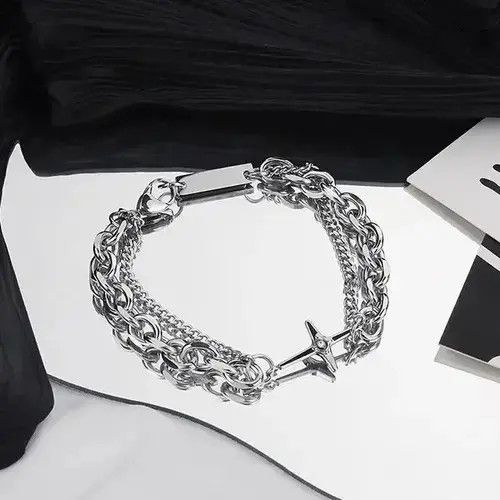 VIBE Chrome Silver Cross Bracelet Goth God Pendant Chain Size ONE SIZE - 1 Thumbnail