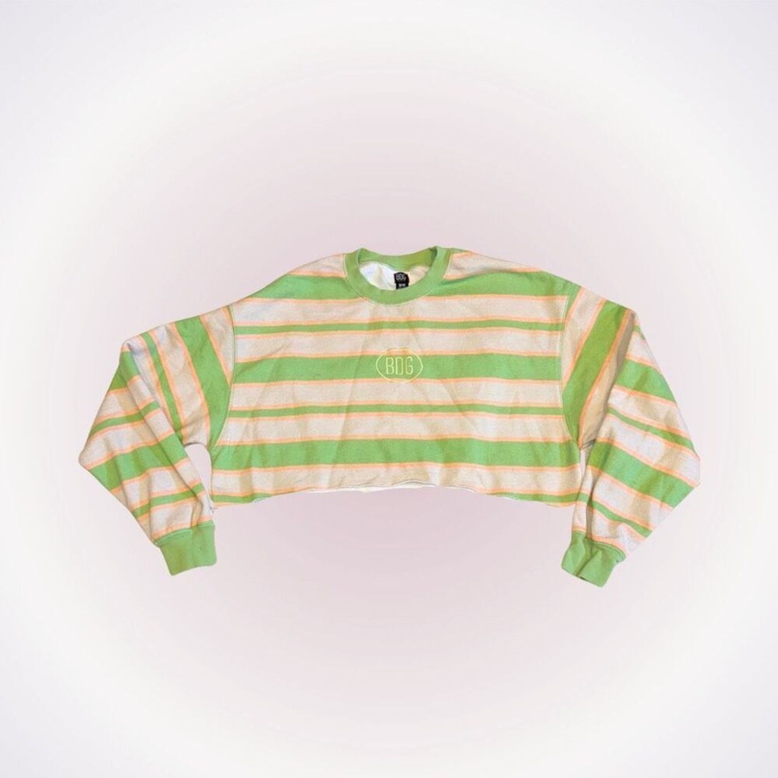 Bdg BDG Green and Gray Cropped Striped Sweatshirt | Sz M Size M / US 6-8 / IT 42-44 - 1 Thumbnail