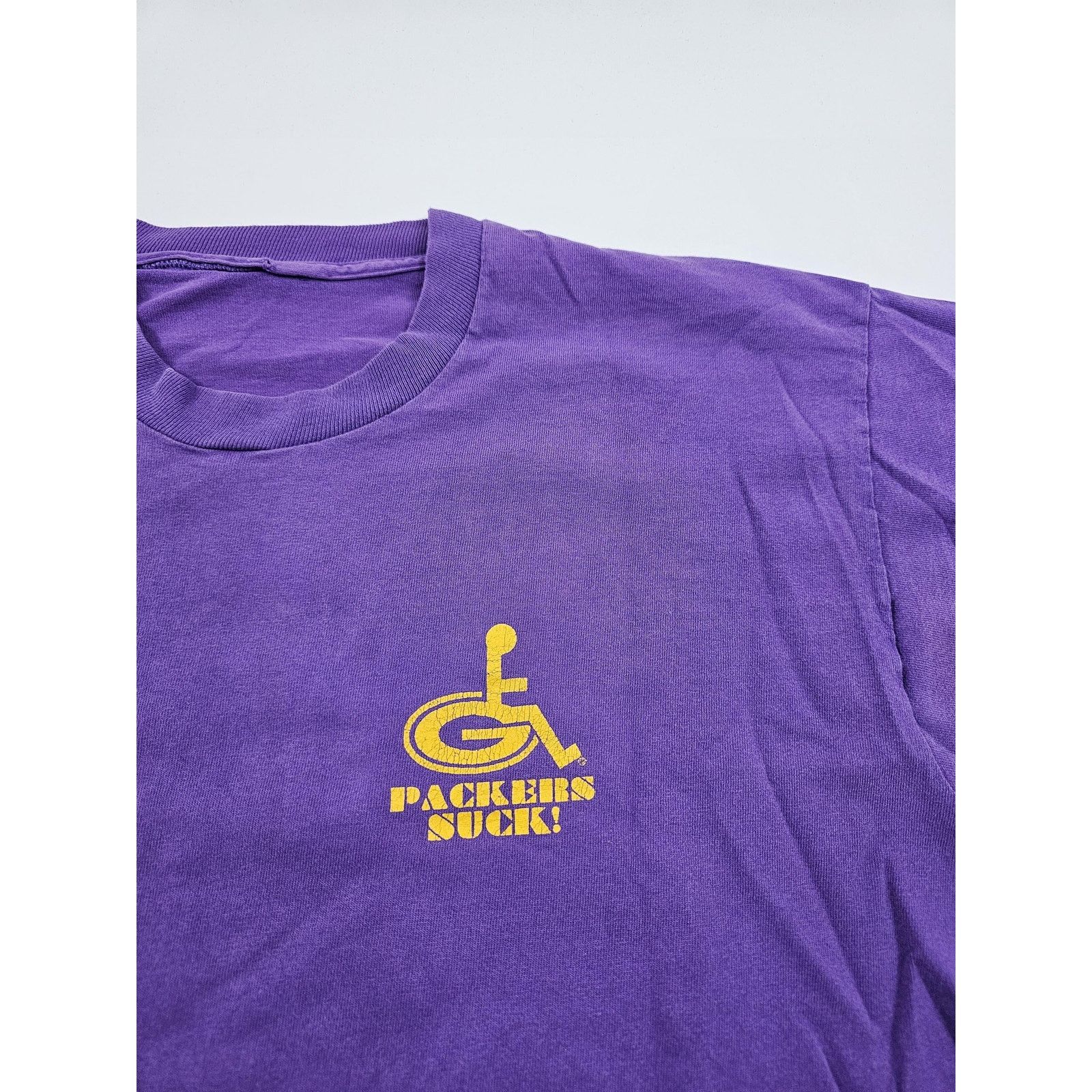 Other 90s Packers Suck! T-Shirt Funny Double Sided Purple Sz L Size US L / EU 52-54 / 3 - 4 Thumbnail